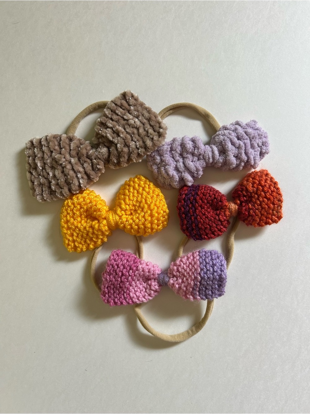 Handmade Knit Baby Bow Headband Set of 5